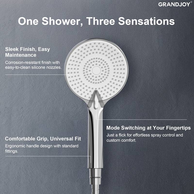 GRANDJOY 10" Round Rainfall Shower System Handheld Showerhead with Adjustable Bar