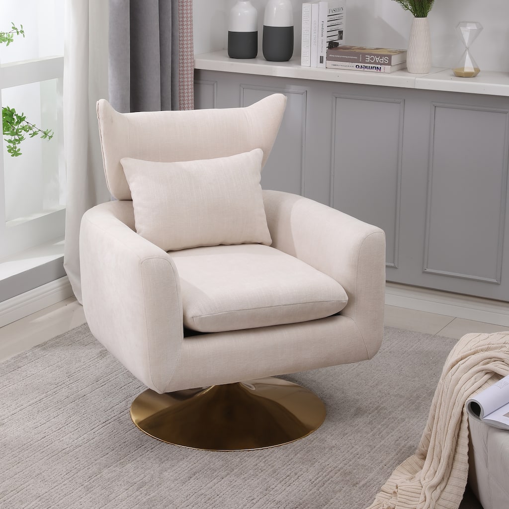 360-Degree Swivel Accent Chair with Circular Metal Base