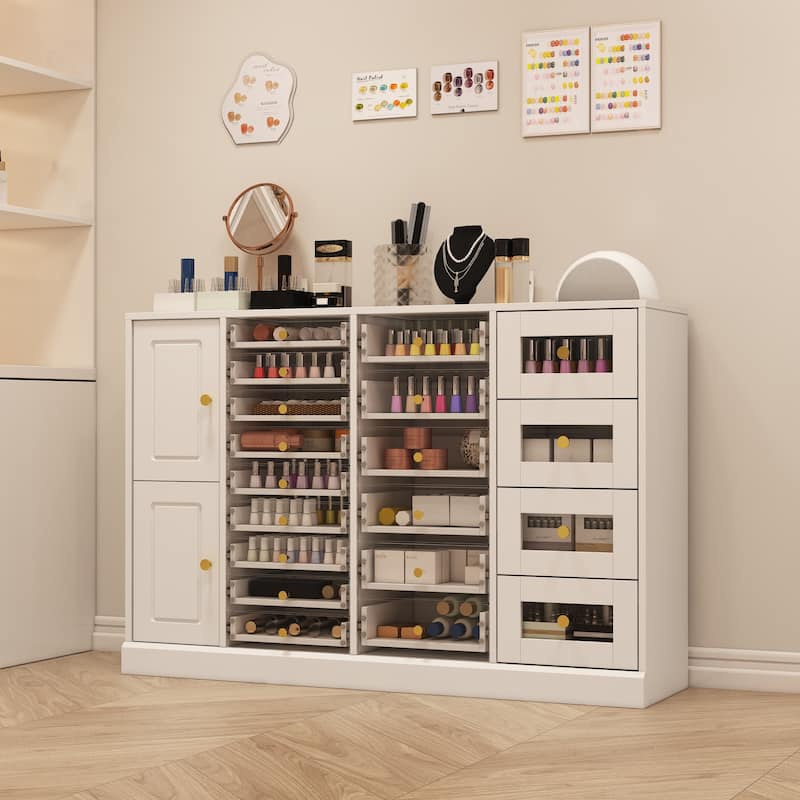 Nail Polish Organizer Cabinet w/Clear Acrylic Drawers Salon Makeup Vanity Storage Dresser