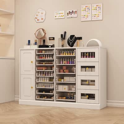 Nail Polish Organizer Cabinet w/Clear Acrylic Drawers Salon Makeup Vanity Storage Dresser