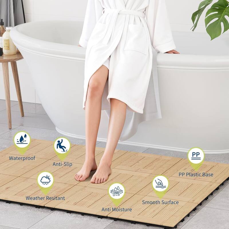 Wood Interwoven Deck Tiles, Easy Snap Install