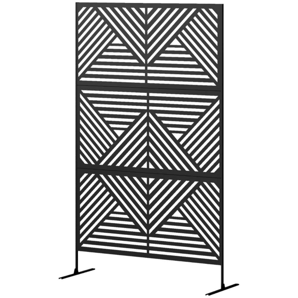 Black Freestanding Vertical 3 Panel Garden Decorative Fence with Steel Frame for Climbing Plants - 48" W x 17.7" D x 78" H