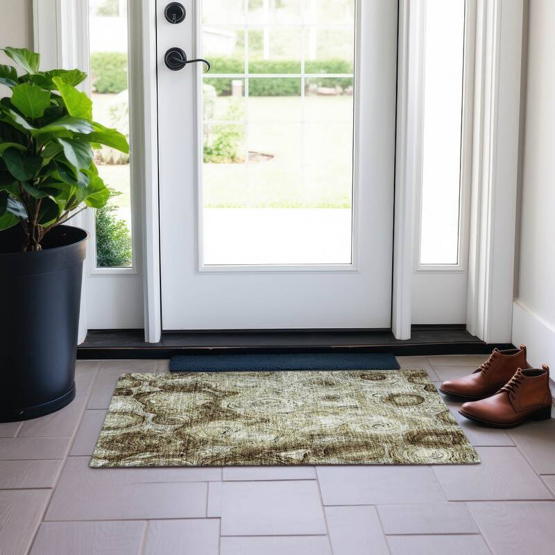 Machine Washable Indoor/ Outdoor Chantille Abstract Waves Rug - Beige - 1'8" x 2'6"
