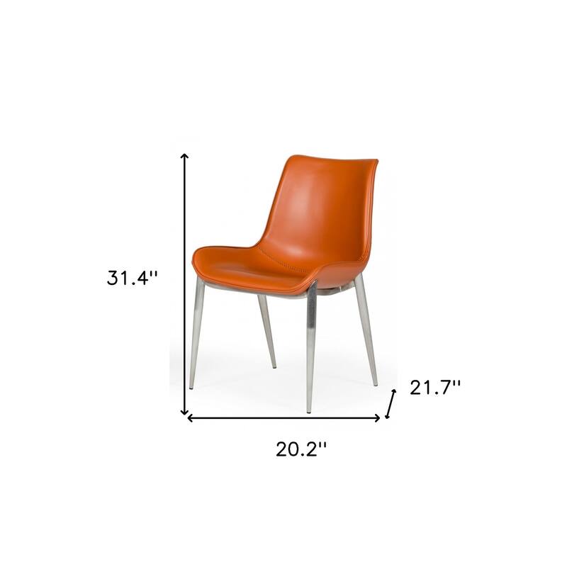 Set of Two Cognac Faux Leather Modern Dining Chairs