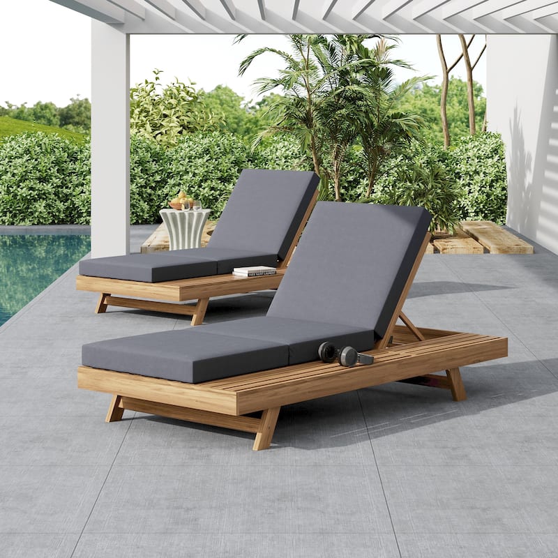Christopher Knight Home - Calder Modern Outdoor Acacia Wood 4-Position Adjustable Chaise Lounge with Triple-Fold Cushion - 79"L