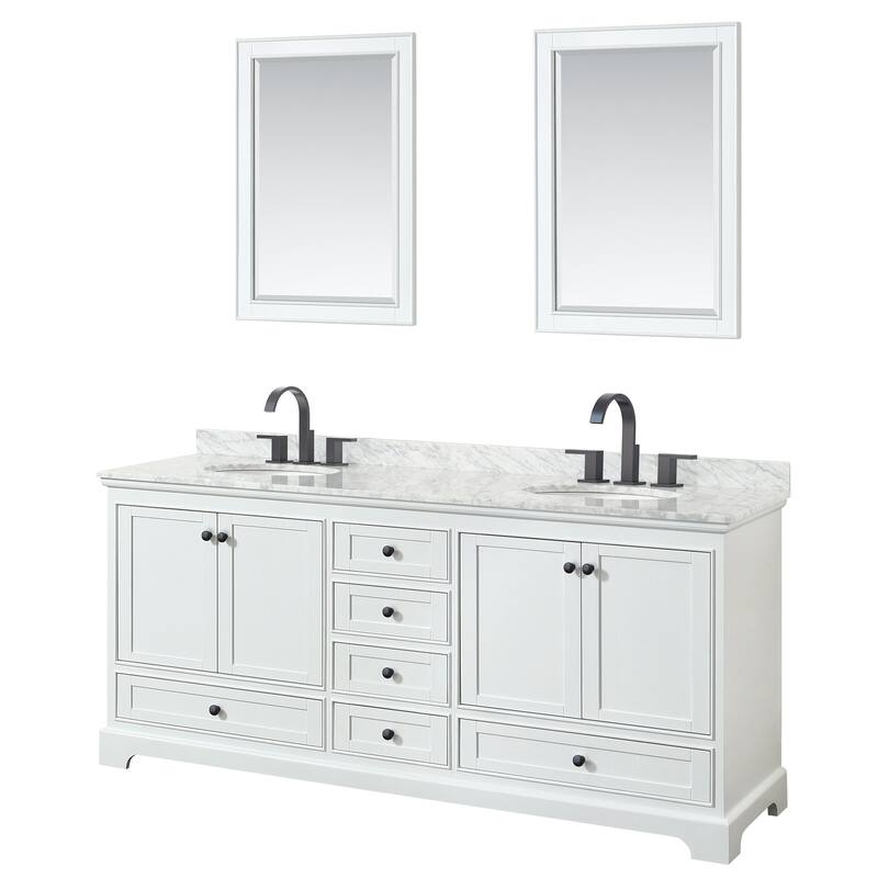 Wyndham Collection Deborah 80" Free Standing Double Vanity Set with - White / White Carrara Marble Top / Matte Black - Painted