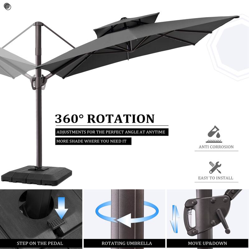 VredHom 360 Degree Rotation Patio Cantilever Umbrella with Base