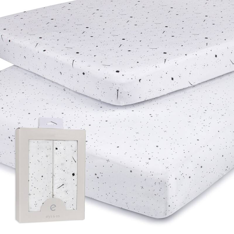 Ely's & Co. Baby Fitted Pack n Play - Mini Crib Sheet Set - 2 Pack - 38" x 24" - Black & White Celestial