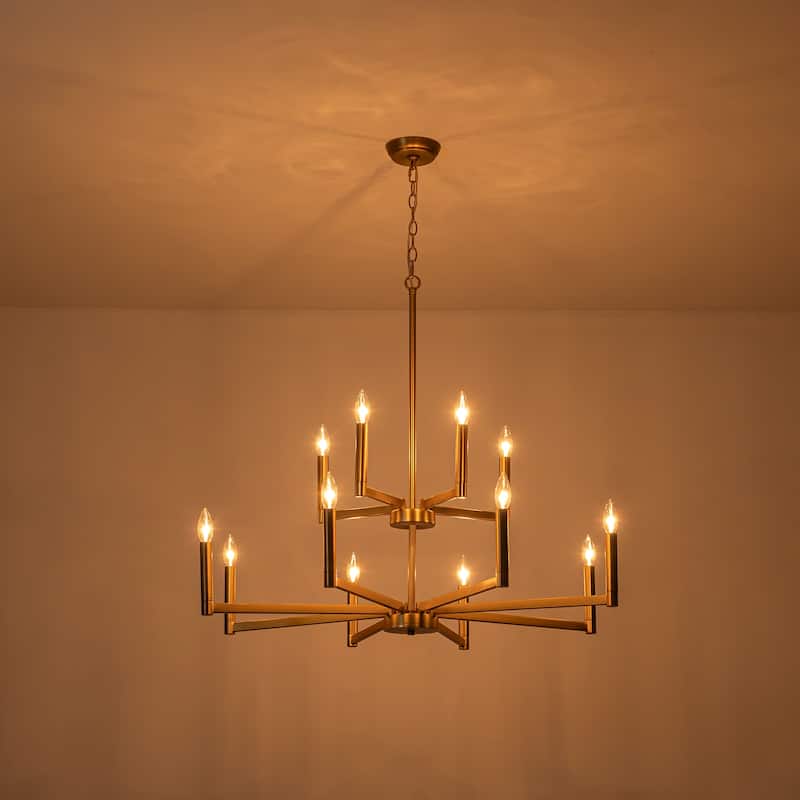 12-Light Candle Chandelier Kitchen island pendant For Dining Living Room - Gold