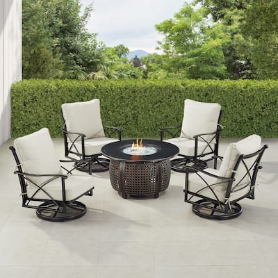 Black Aluminum Fire Table Set with Four Club Chairs