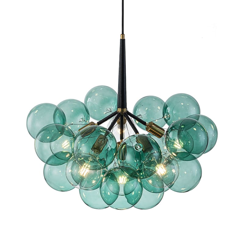Glam Art Deco Cluster Glass Globe Green Bubble Chandelier