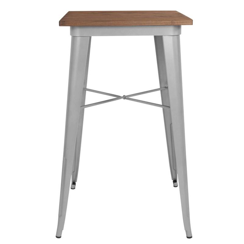 23.5" Square Metal Indoor Bar Height Table with Rustic Wood Top - 23.5"W x 23.5"D x 42"H - 23.5"W x 23.5"D x 42"H
