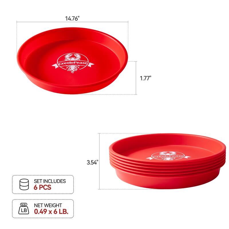 Creole Feast 15-Inch Crawfish Plates for Outdoor & Indoor, Red