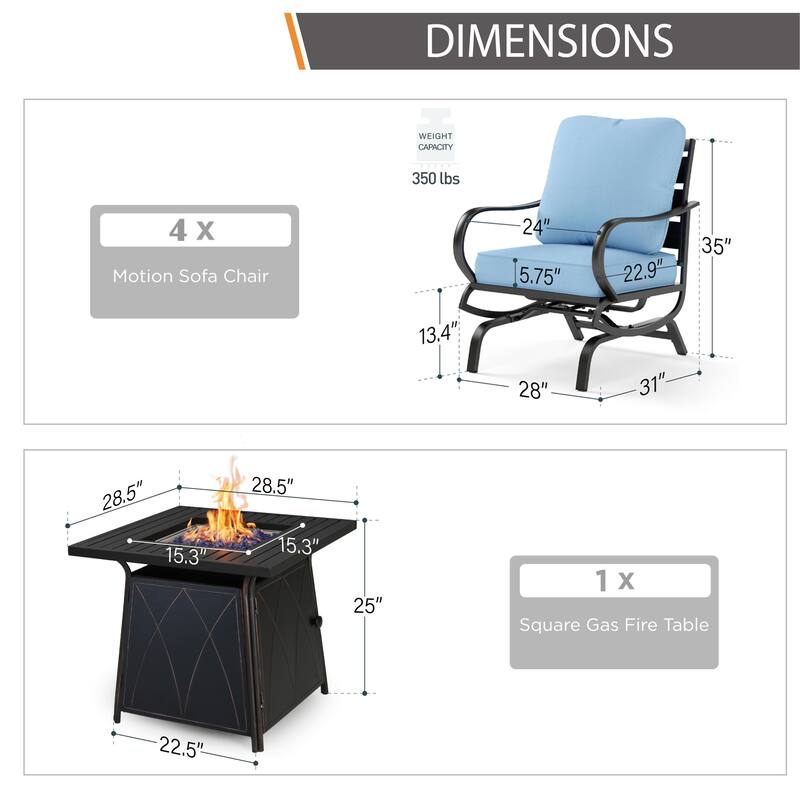 MAISON ARTS Patio Conversation Set 5 Pieces with 28'' Gas Fire Pit Table