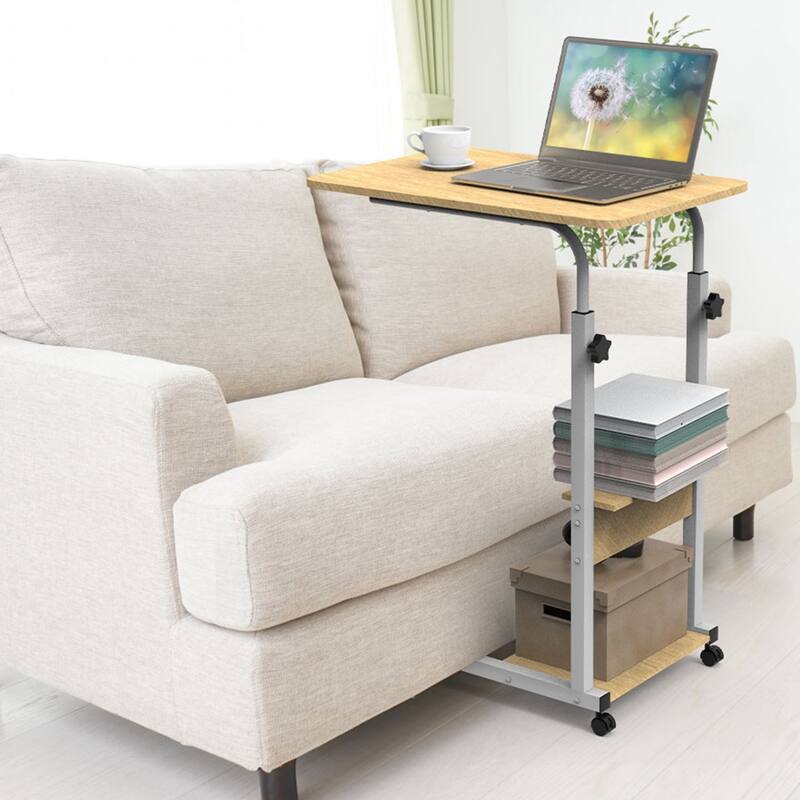 3-Tier C-Shaped Side Table with Adjustable Height and Wheels Ideal for Living Room or Bedroom