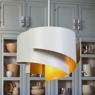 Modern Unique 3-Light Chandelier White Gold Spiral Design Large Pendant for Kitchen Dining Room - 15.8 " × 9.8 "