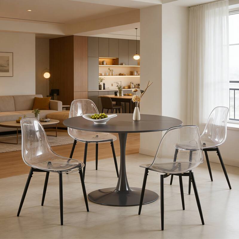 42.1"Tulip Table, Mid-Century Dining Table For 4-6 People - Round MDF Table Top (The Tabletop Consists Of Two Panels)