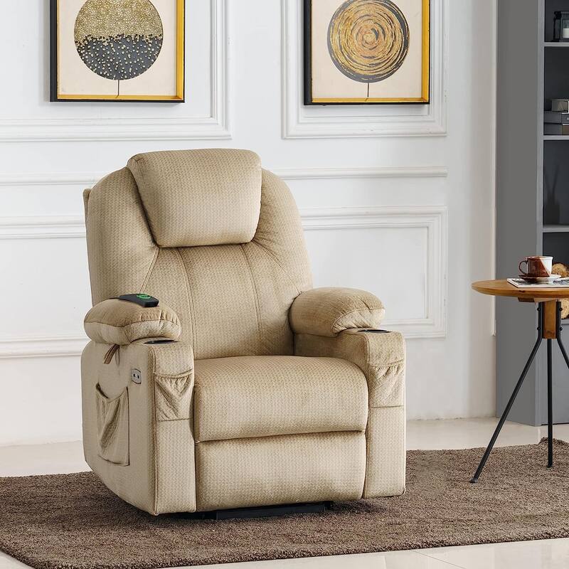 MCombo Small Power Lift Recliner Chair Sofa with Massage and Heat, 3 Positions and USB Ports Extended Footrest, Fabric 7141