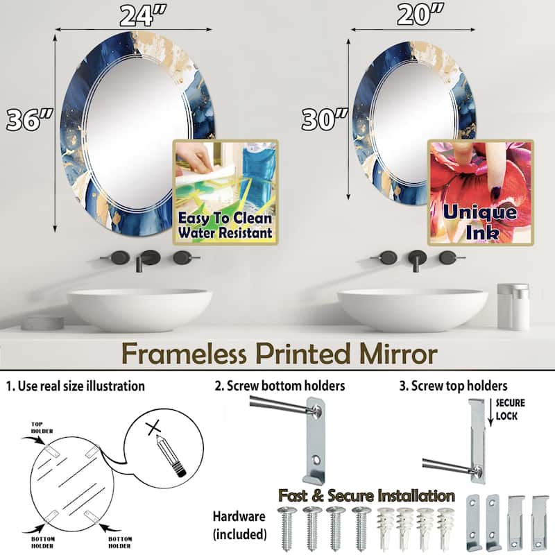 Designart "Dark Blue and Gold Strokes VIII" Fractals Modern Wall Mirror