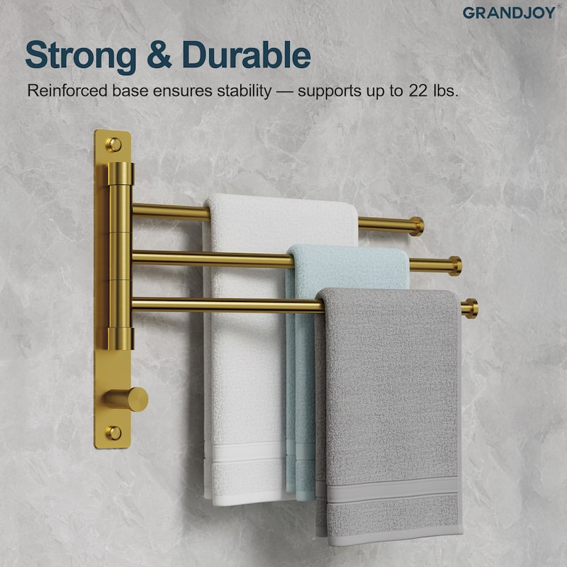 GRANDJOY Wall-Mounted Stainless Steel Swivel Towel Bar with 3 Rotatable Arms