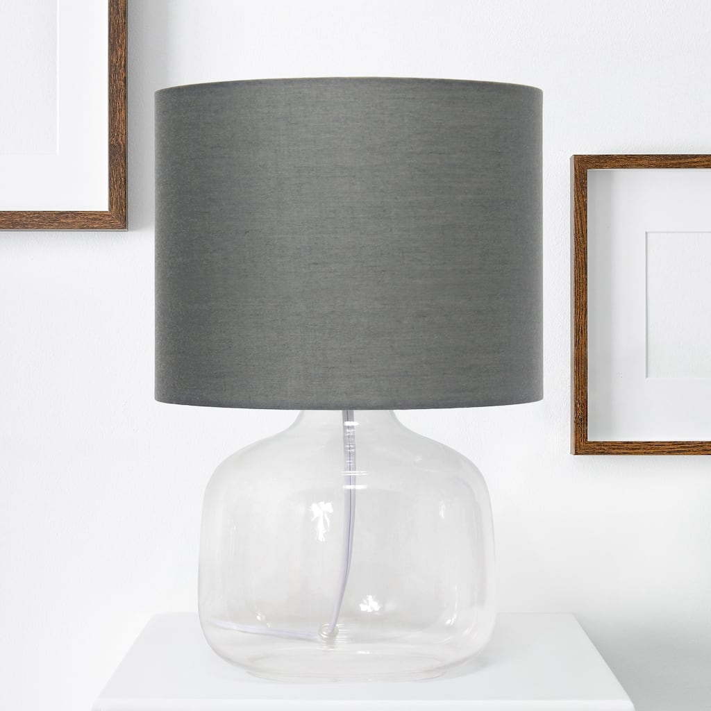 Round Glass Table Lamp with Drum Shade - 13.75" - Clear and Gray