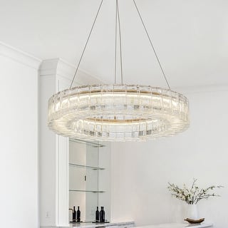 Glam Water Glass Halo Dimmable LED Round Chandelier 4000K
