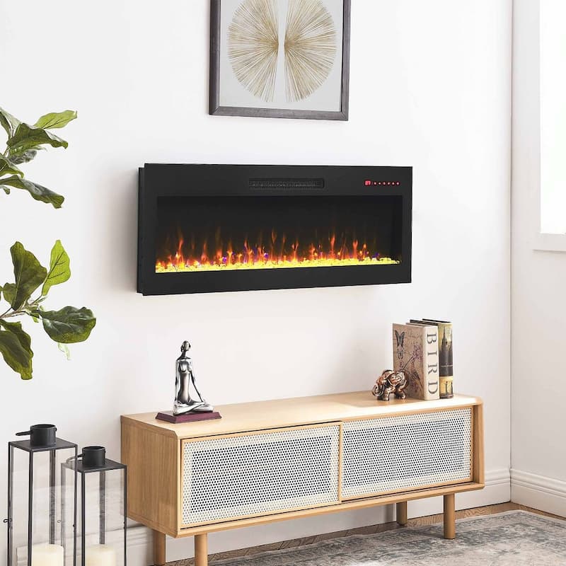Wall Mounted Electric Fireplace 42 Inch 16 Flame Colors 1400W Remote Control