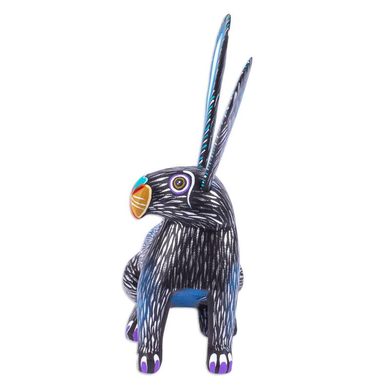 Novica Handmade Fluffy Midnight Ears Wood Alebrije Figurine