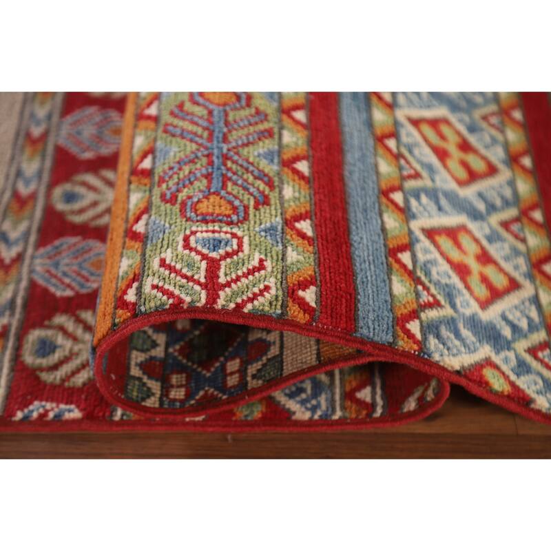 Hand Knotted Oriental 100% Wool Carpet Traditional All-Over Multi-Colored Kazak Runner Rug - 13' 10'' X 2' 6''