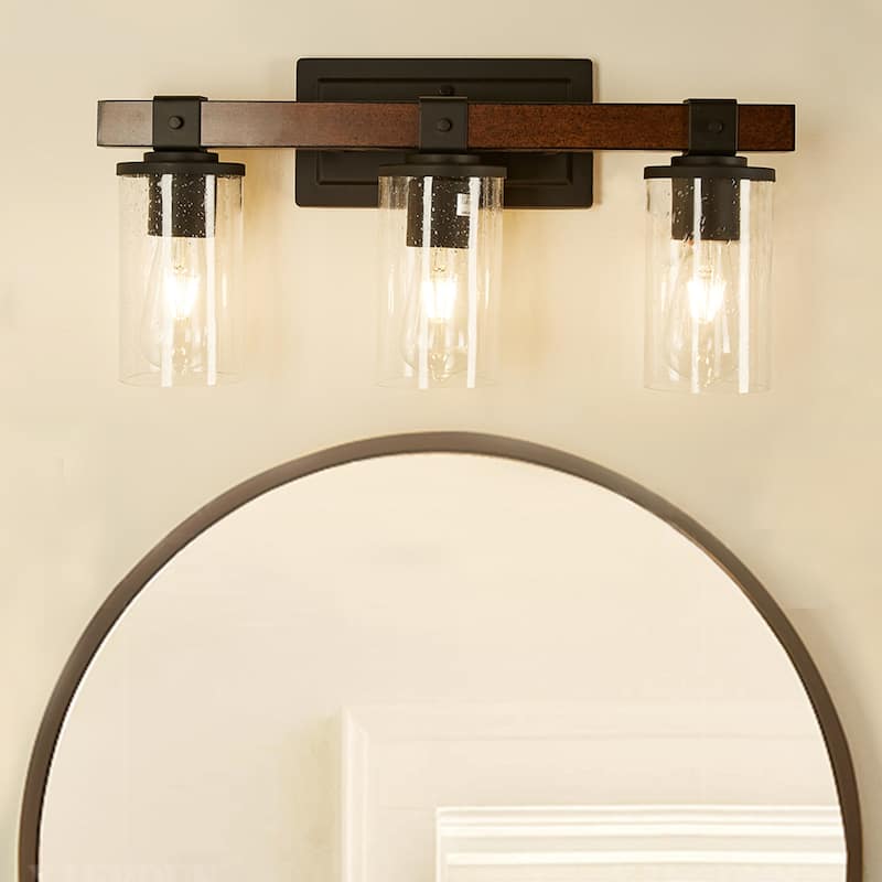 3 Light Matte Black Rustic Vanity Light - 22.06"x5.71"x10.44" - 22.06"x5.71"x10.44" - Black