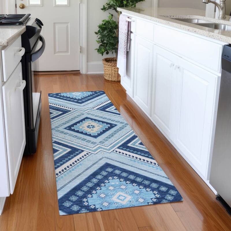 Premium Washable Super Soft Boho Global Mayfield Rug - Navy - 2'3" x 7'6"