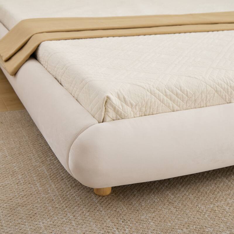 King Size Velvet Upholstered Platform Bed with Curved Headboard