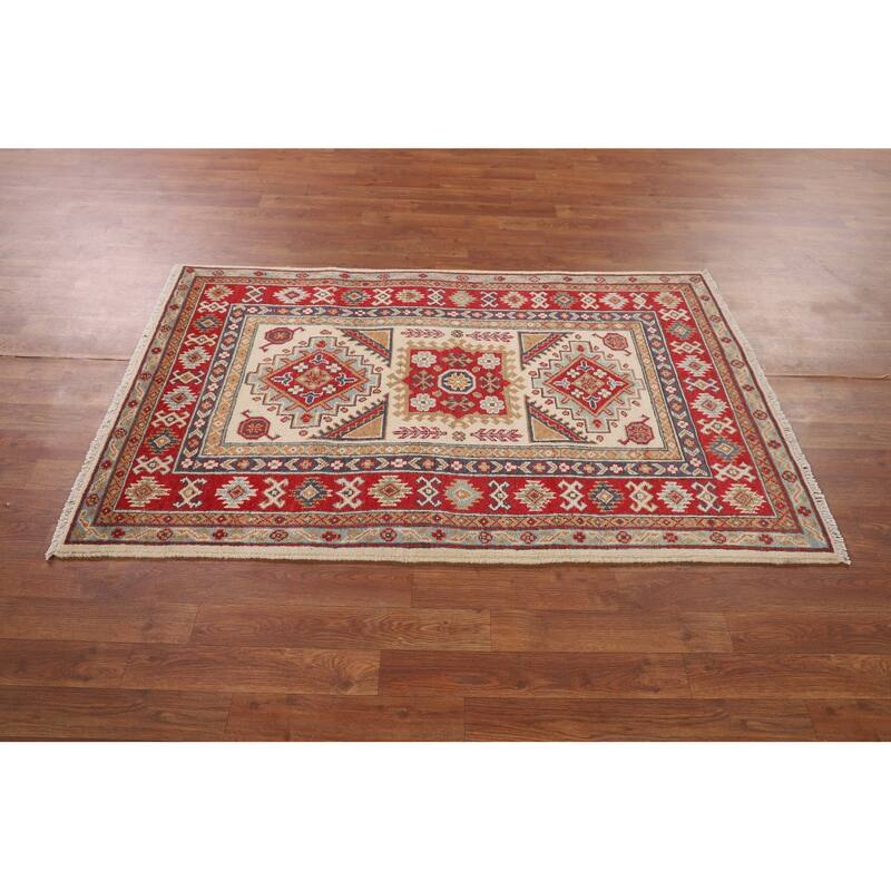Kazak Accent Rug Hand-Knotted Traditional Beige Wool Carpet - 3'3" x 5'3"