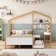 preview thumbnail 11 of 10, Full Size House Bed with Desk & Storage, White/Natural