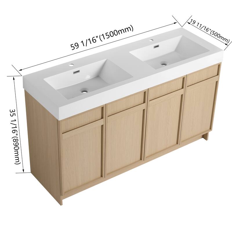 Double Sink Bathroom Vanity with Resin Basin, Soft-Closing Doors, Adjustable Shelves, Scratch