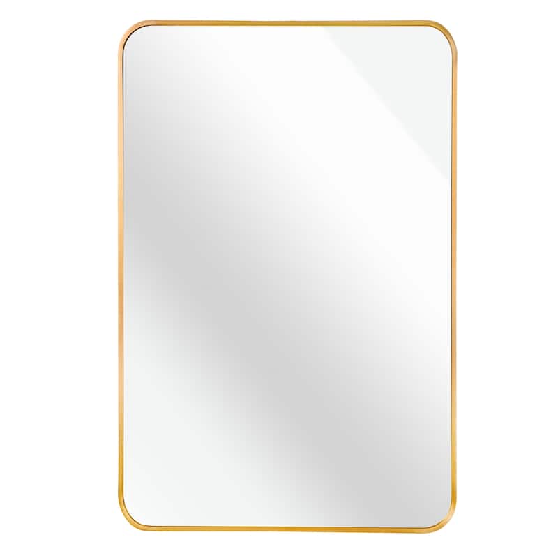 Rectangle Mirror Wall Mounted, Large Size Bathroom Vanity Wall Mirror with Rounded Corner Metal Frame - 24" x 32" - Gold