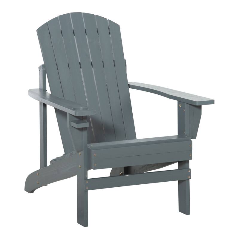 Wooden Adirondack Chair, Outdoor Weather Resistant Patio Lawn Chair with Cup Holder for Deck, Garden, Backyard - Gray