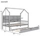 preview thumbnail 3 of 29, Wooden Twin Size House Bed with Trundle,Kids Bed with Shelf, Gray