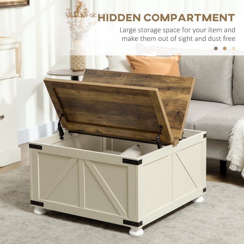 HOMCOM Coffee Table, Square Center Table with Flip-top Lids, Hidden Storage Compartment and Wooden Legs for Living Room
