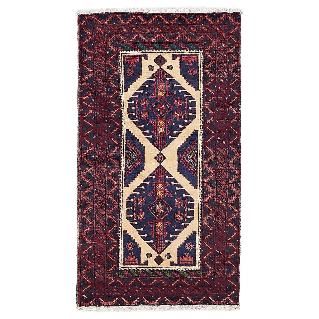 ECARPETGALLERY Hand-knotted Baluch Cream, Red Wool Rug - 3'3 x 5'11