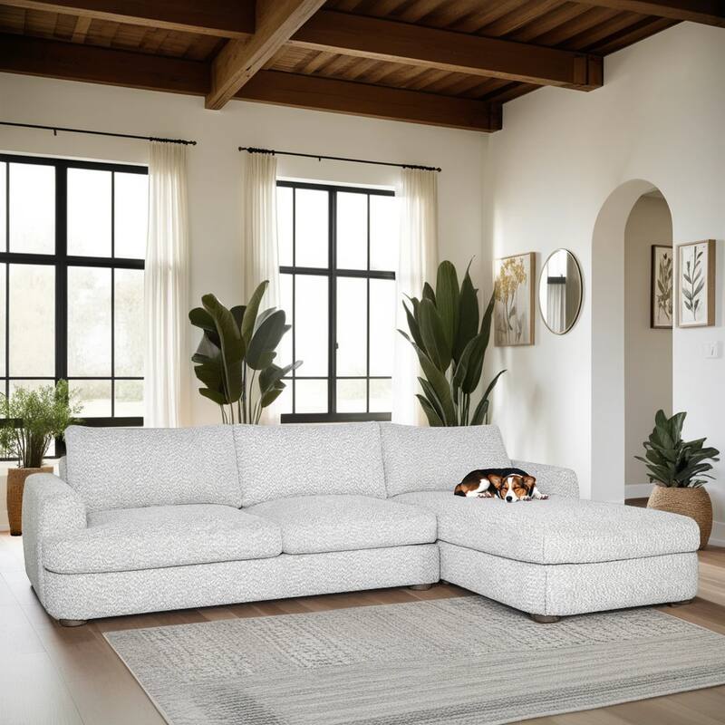 Reid 123 in. Left or Right Arm Facing Rectangular Sectional Sofa with Round Arms - Speckled Stone - Right Facing