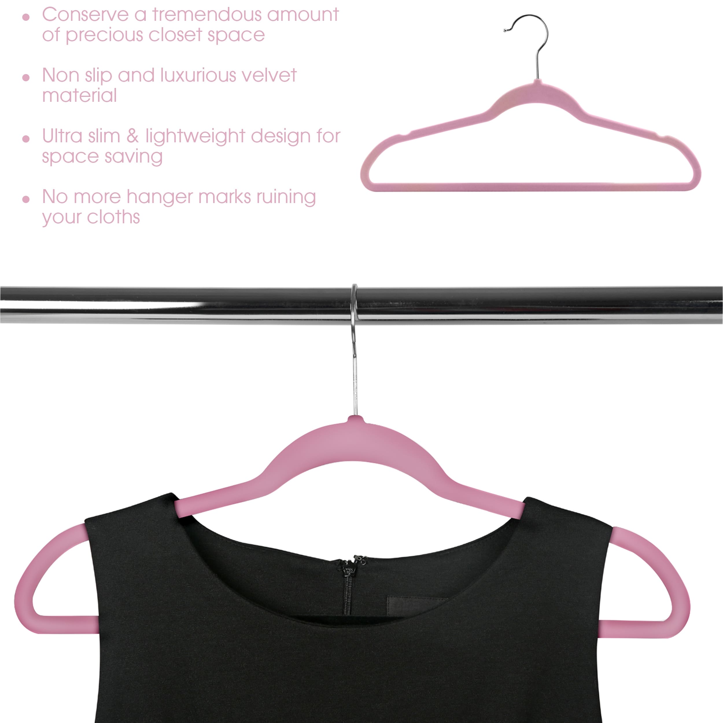 Elama Velvet Slim-Profile Heavy-Duty Hangers Pink Pack of 100 Hangers