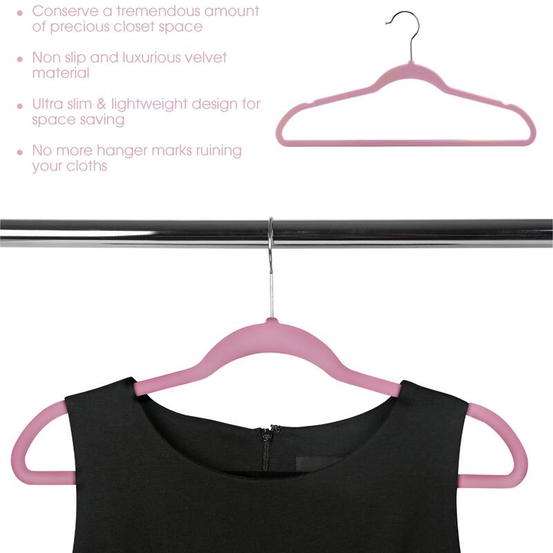Elama Home 100Pc Velvet Slim Clothes Hangers w/ SS Swivel Hooks Pink
