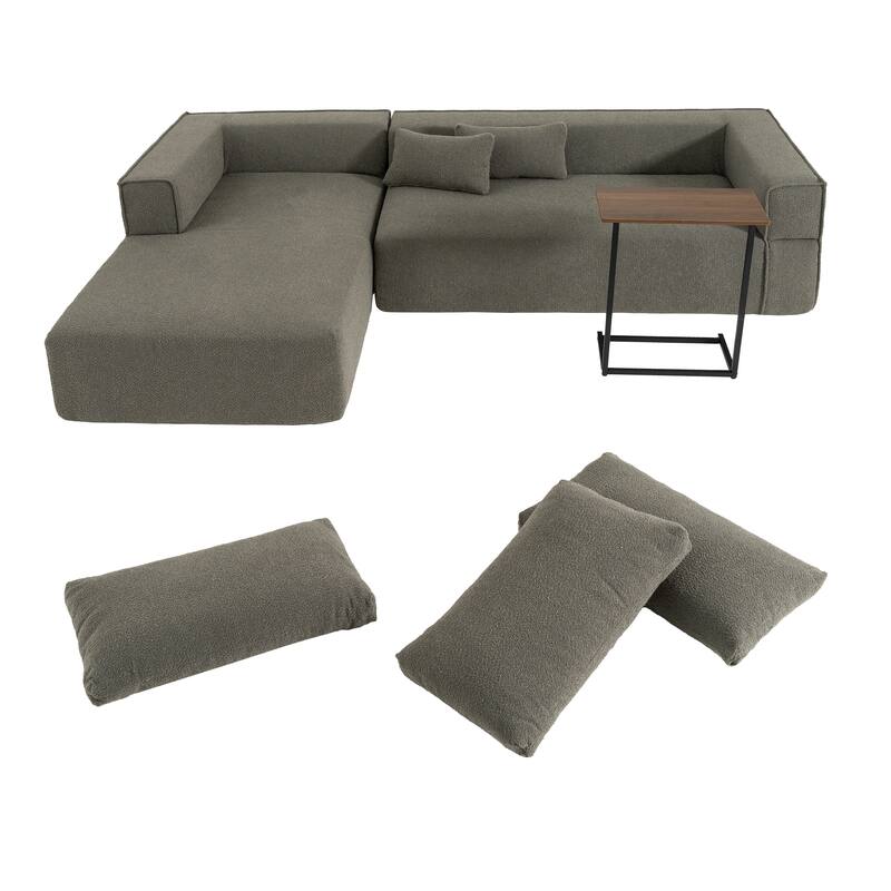 Modular Sectional Sofa with Side Table, Upholstered Cloud Sofa with L-Shaped Chaise Lounge, Full-Compressed Deep Seat Sofa