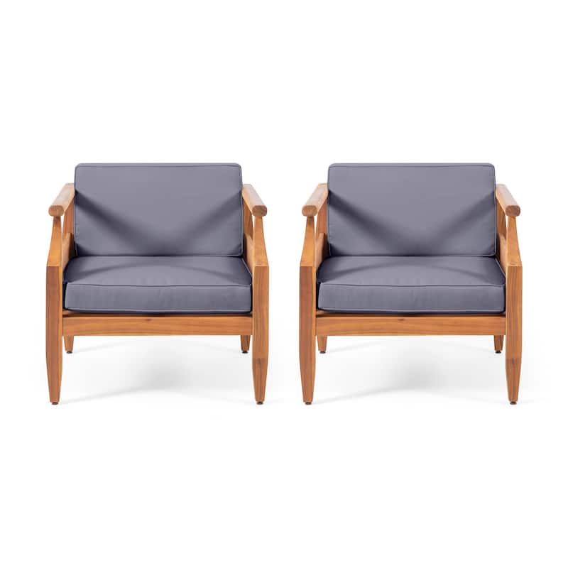 Aston Outdoor Modern Acacia Cushioned Club Chairs (Set of 2) by Christopher Knight Home - Teak Finish + Dark Gray Cushion