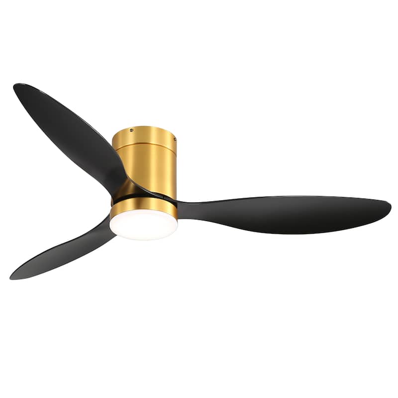 52-in LED Black and Gold Indoor Flush Mount Ceiling Fan with Light Remote (3-Blade)