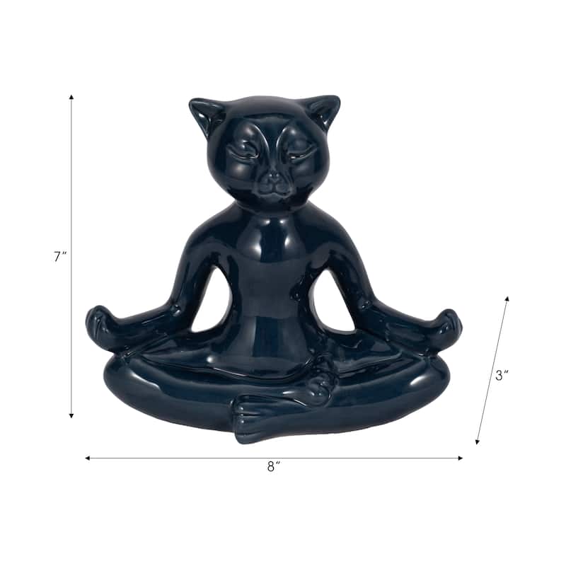Sagebrook Home Ceramic Yoga Cat Figurine, Elegant Ceramic Centerpiece, Distinctive Accent for Your Decor - 8" x 3" x 7"