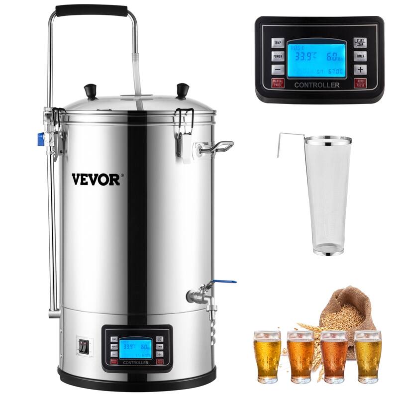 VEVOR Electric Brewing System 9.2 Gal/35 L Brewing Pot All-in-One Home Beer Brewer w/Pump - 9.6Gal - 9.6Gal
