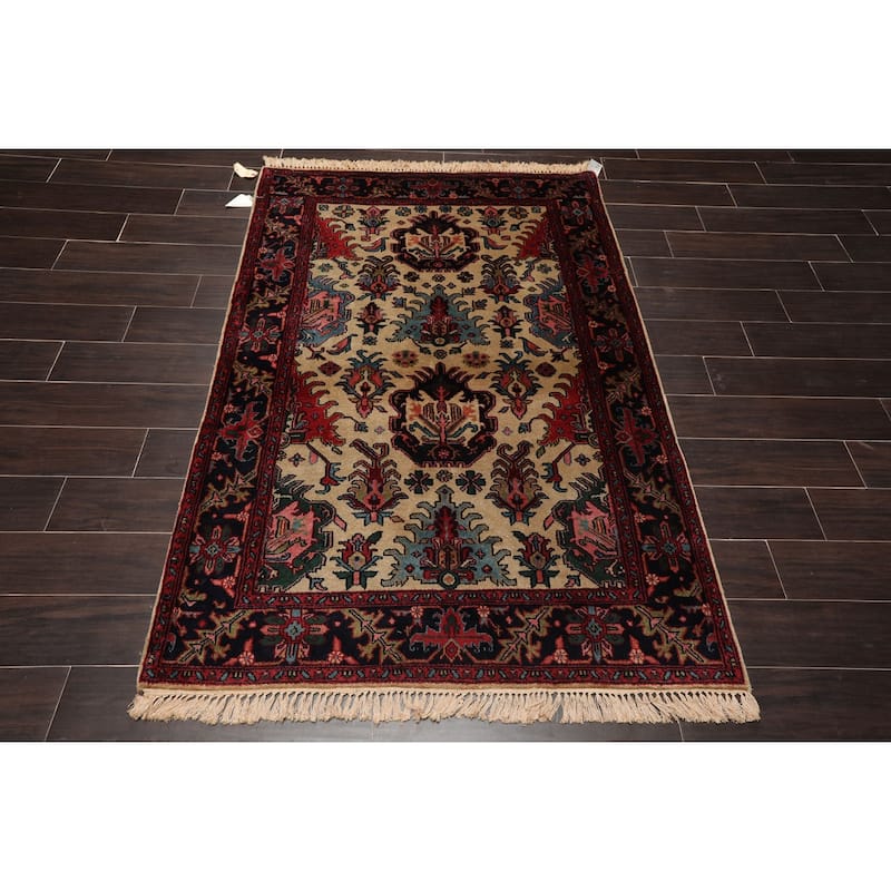Hand Knotted Beige,Black Persian Wool Traditional Oriental Area Rug (4x6) - 4' x 6'