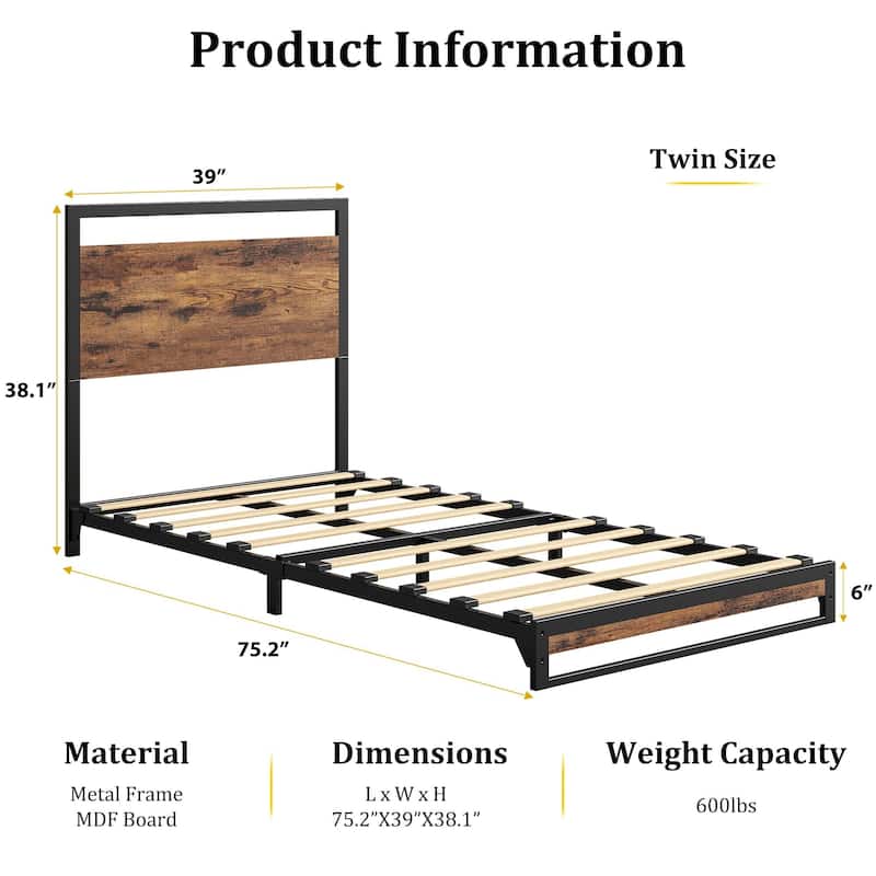 6/12 Inch Twin/Full/Queen/King Metal Platform Bed Frame